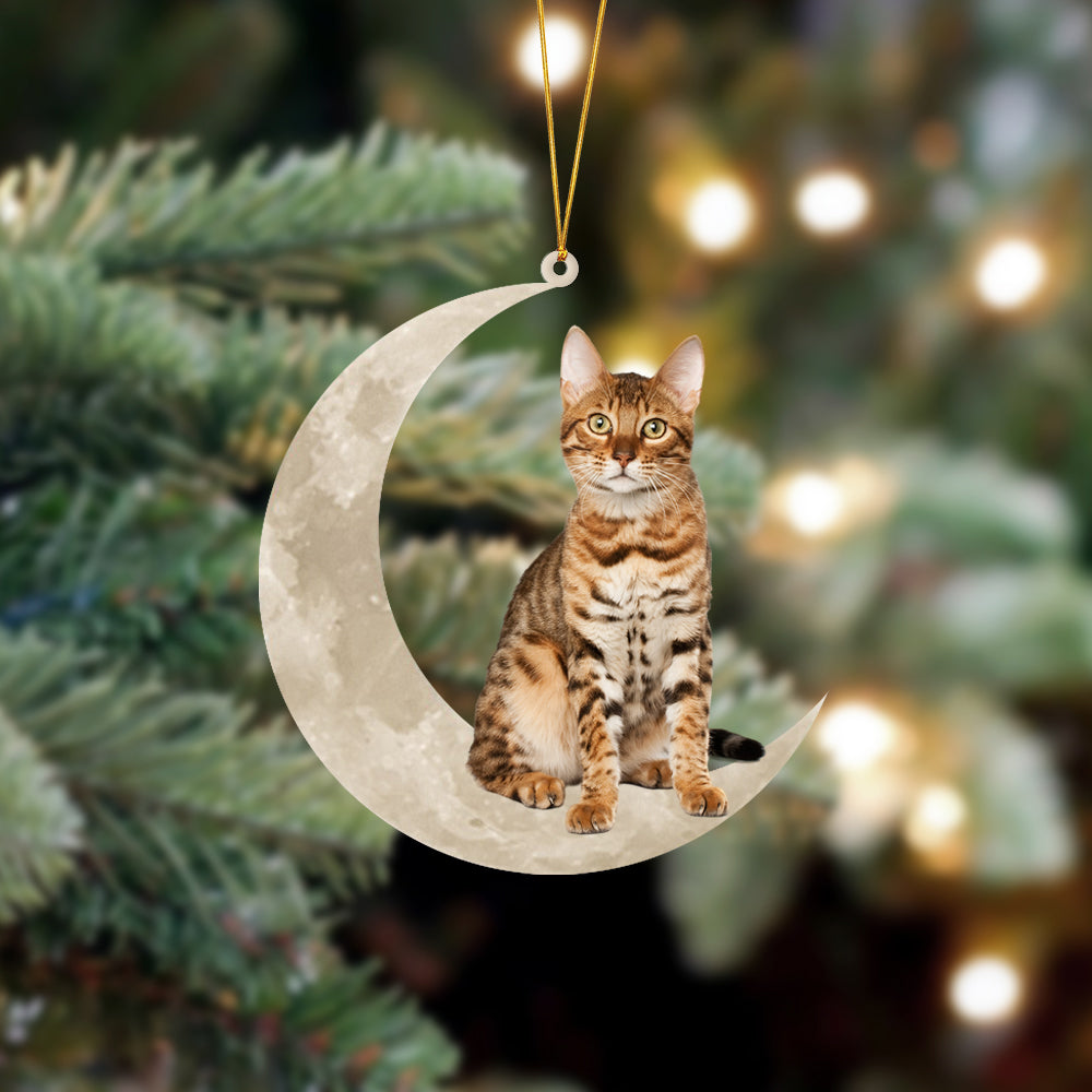 Bengal Cat Sits On The Moon Hanging Ornament Cat Christmas Ornament Cat Lover Gifts