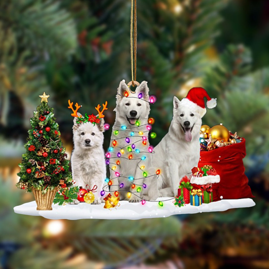 Ornament- Berger Blanc Suisse-Christmas Dog Friends Hanging Ornament, Happy Christmas Ornament, Car Ornament