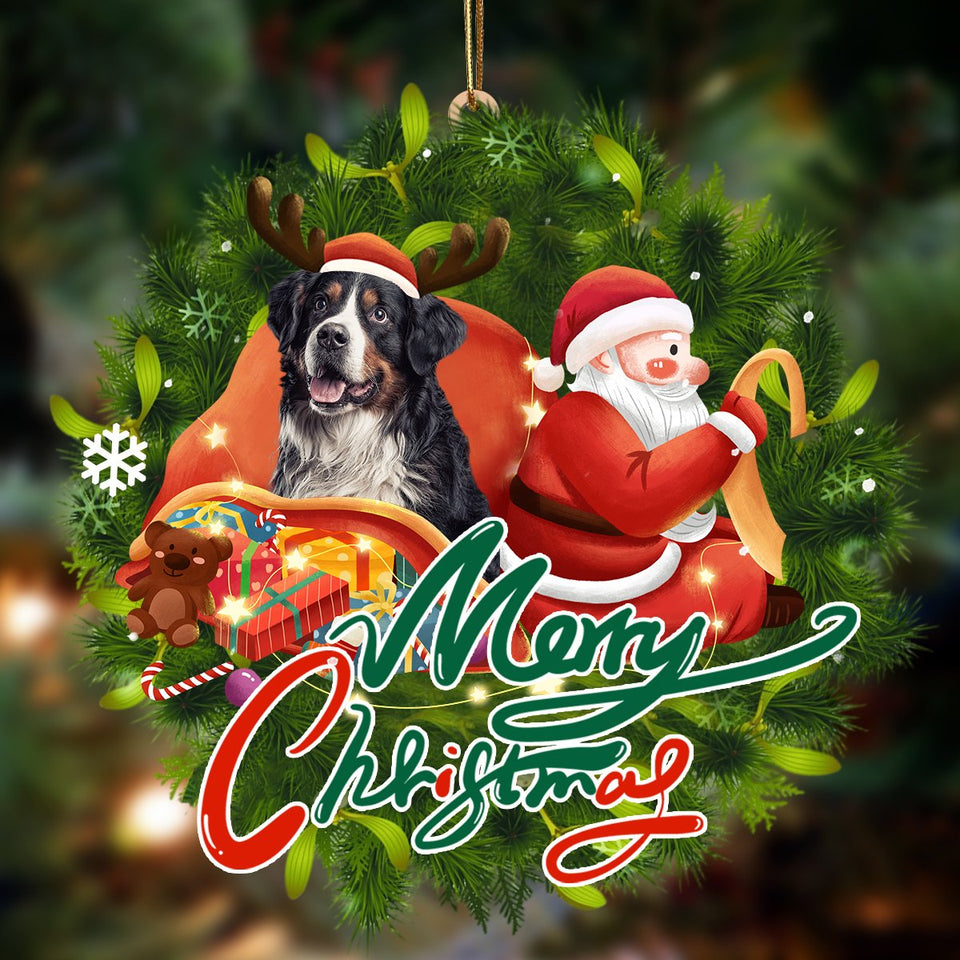 Godmerch- Ornament- Bernese Mountain-Santa & dog Hanging Ornament, Happy Christmas Ornament, Car Ornament