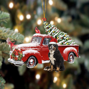 Ornament- Bernese Mountain Dog-Cardinal & Truck Two Sided Ornament, Happy Christmas Ornament, Car Ornament