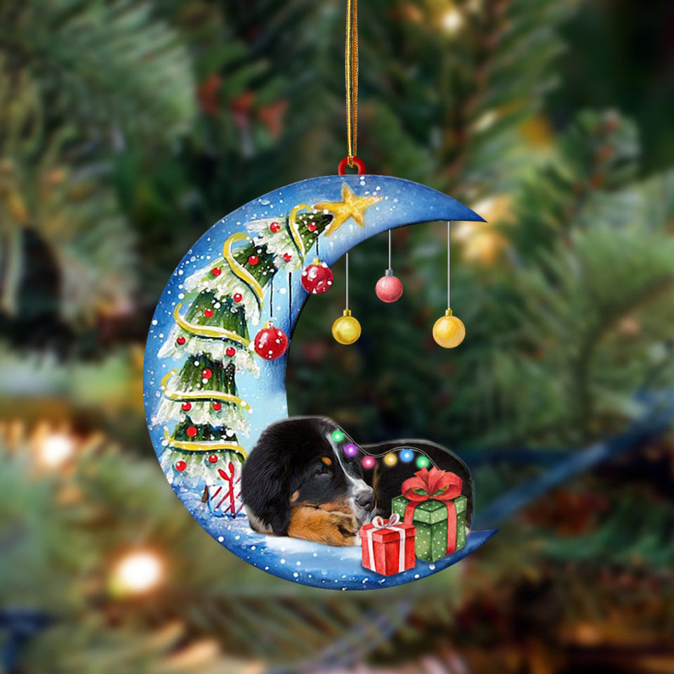 Bernese Mountain Dog-Sleep On The Moon Christmas Two Sided Ornament, Christmas Ornament, Car Ornament