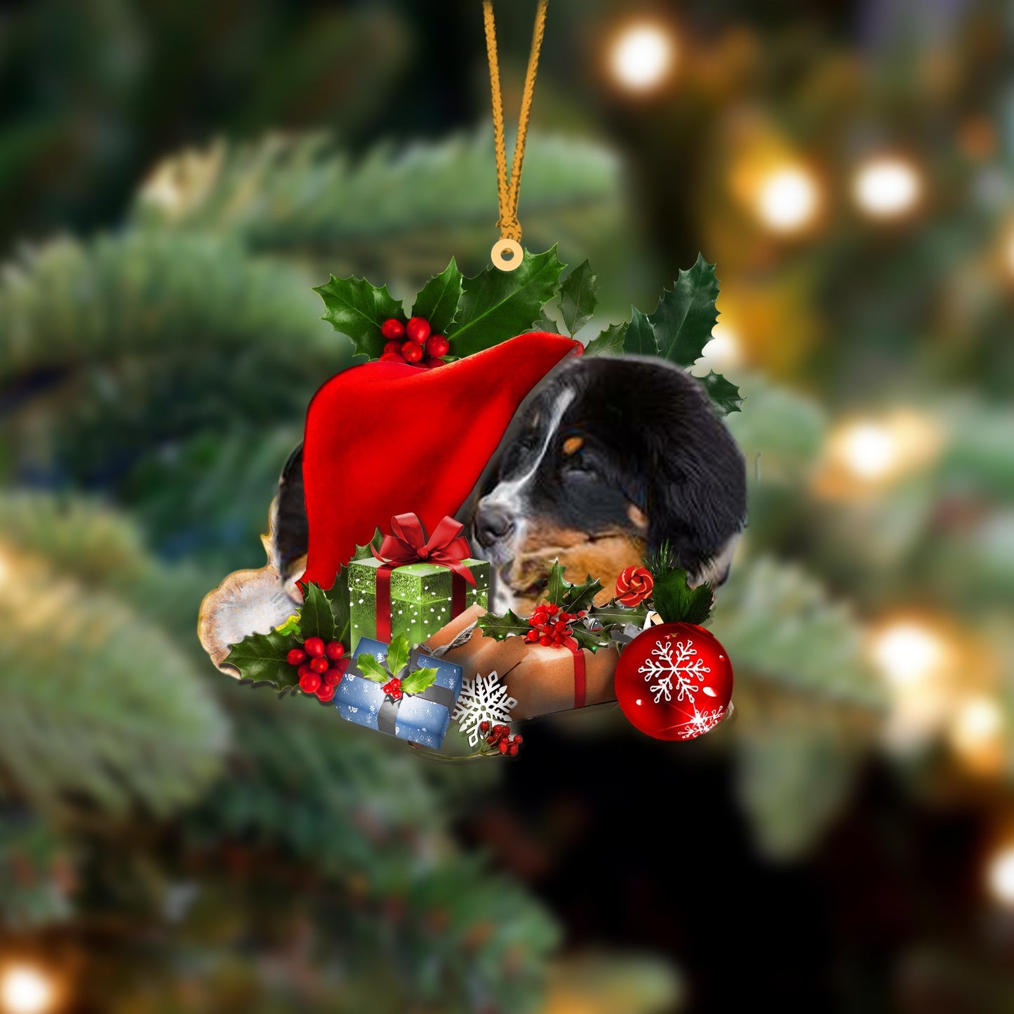 Bernese Mountain Dog-Sleeping In Hat Two Sides Ornament Dog Sleeping Ornament