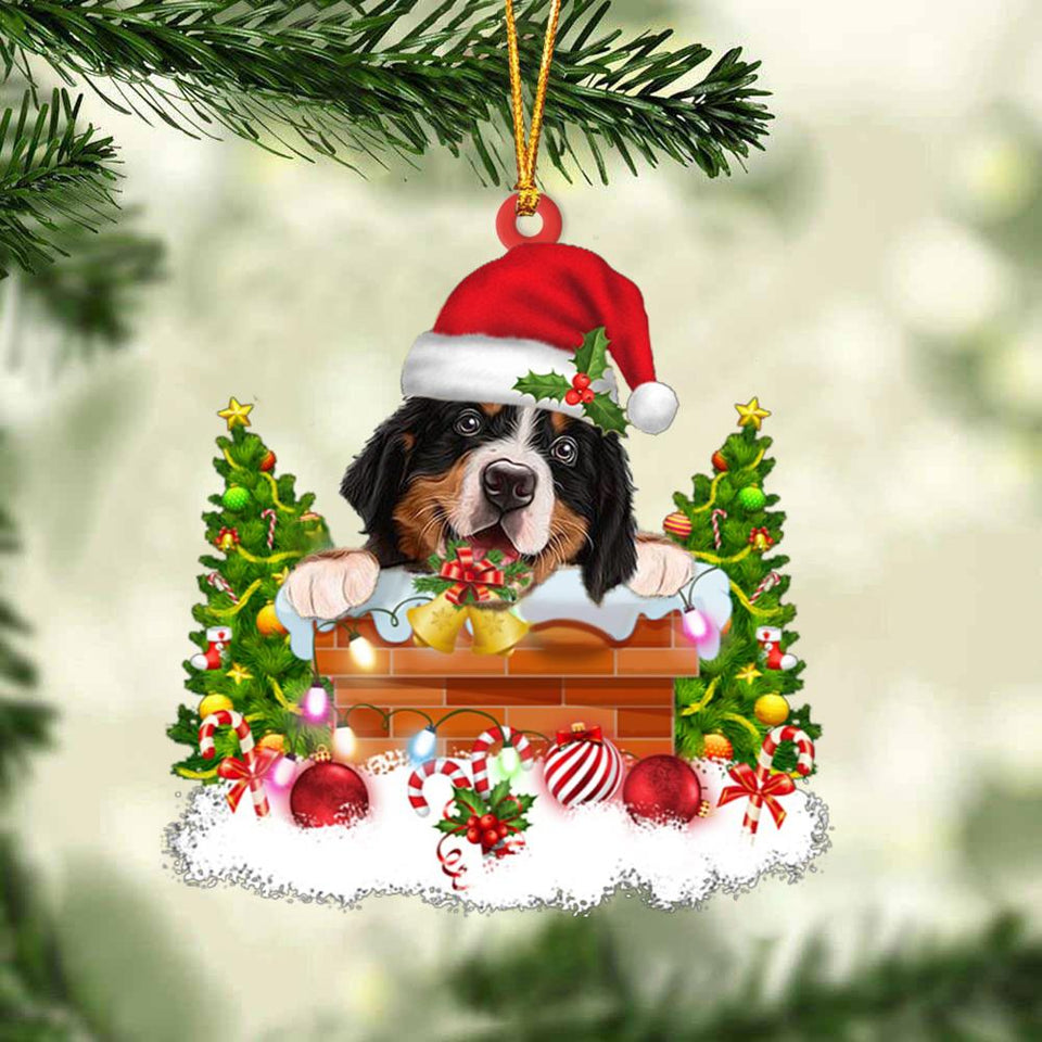 Bernese Mountain Dog In The Chimney Hanging Ornament Dog Christmas Ornament