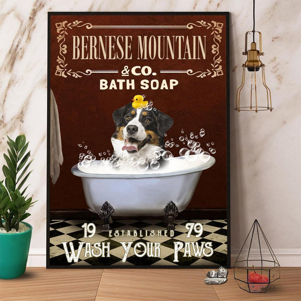 Bernese Mountain & Co. Bath Soap Wash Your Paws Canvas And Poster, Wall Decor Visual Art