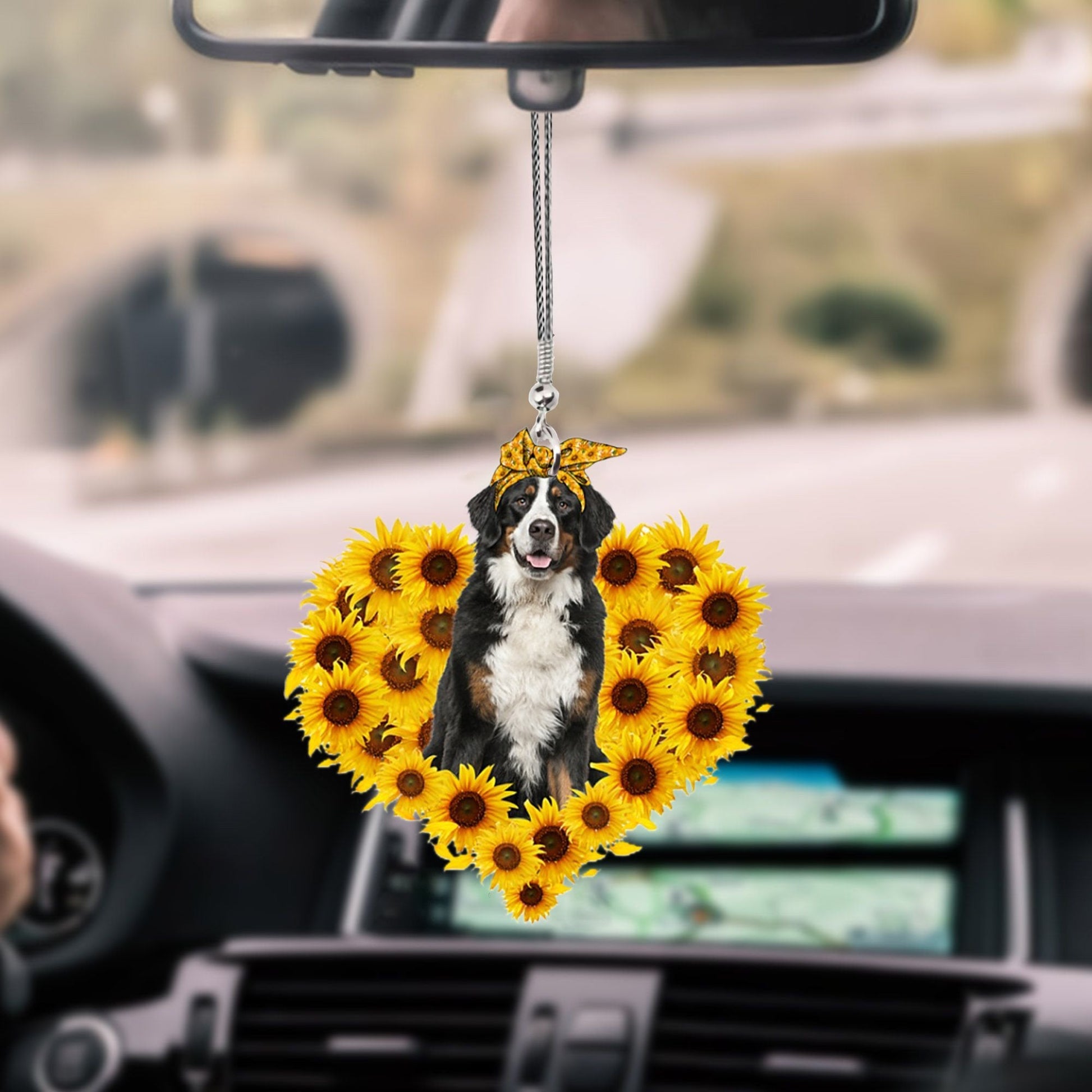 Bernese Mountain-Sunflower Heart Gift Car Ornament