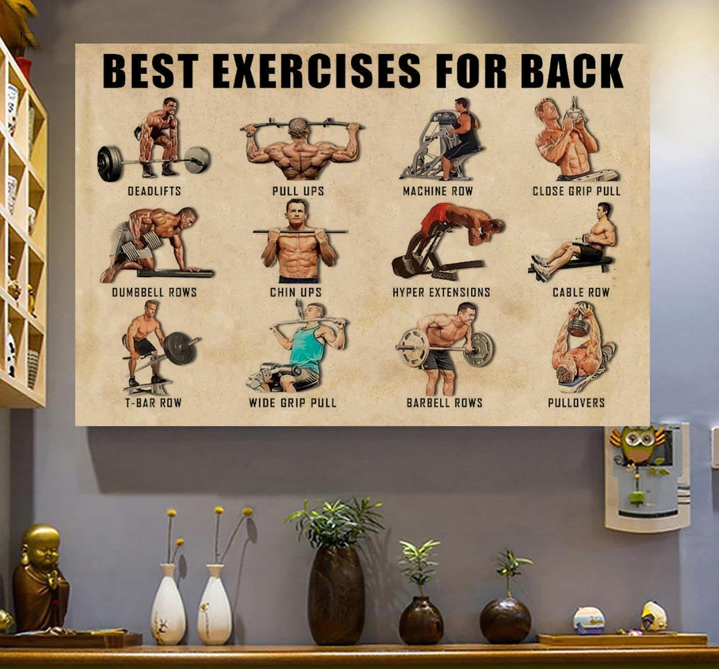 Best Exercises For Back Gym Canvas And Poster, Wall Decor Visual Art
