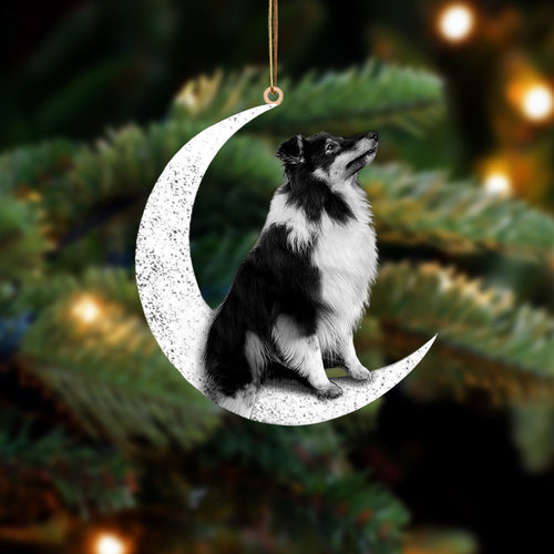 Bi Black Sheltie Sit On The Moon Two Sided Ornament Dog Hanging Christmas Ornament