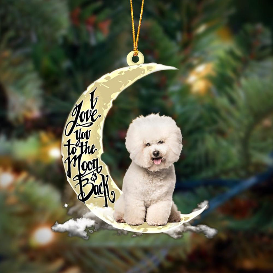Godmerch- Bichon Frise I Love You To The Moon And Back Hanging Ornament Dog Ornament, Car Ornament, Christmas Ornament