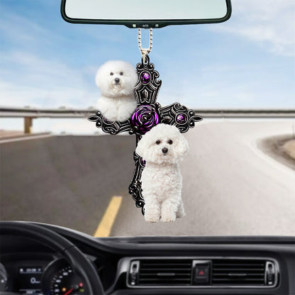 Bichon Frise Pray For God Car Hanging Ornament Dog Pray For God Ornament Godmerch