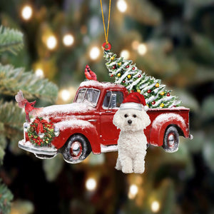 Godmerch- Ornament- Bichon Frise-Cardinal & Truck Two Sided Ornament, Happy Christmas Ornament, Car Ornament