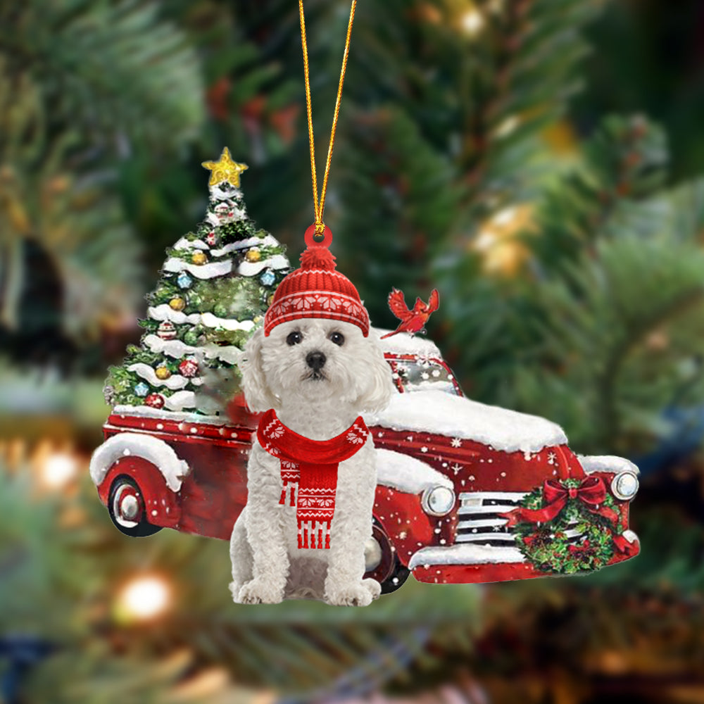 Godmerch- Ornament- Bichon Frise-Christmas Car Two Sided Ornament, Happy Christmas Ornament, Car Ornament