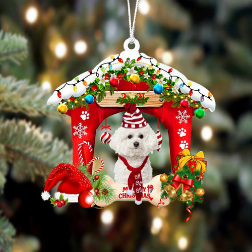Godmerch- Ornament- Bichon Frise-Christmas House Two Sided Ornament, Happy Christmas Ornament, Car Ornament