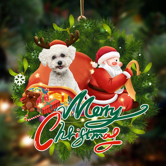 Godmerch- Ornament- Bichon Frise-Santa & dog Hanging Ornament, Happy Christmas Ornament, Car Ornament