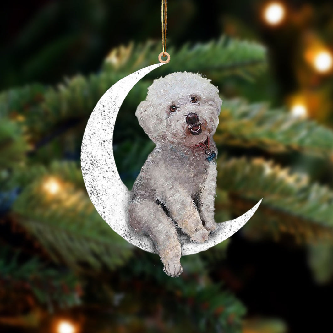 Bichon Frise Sit On The Moon Two Sided Ornament Dog Hanging Christmas Ornament