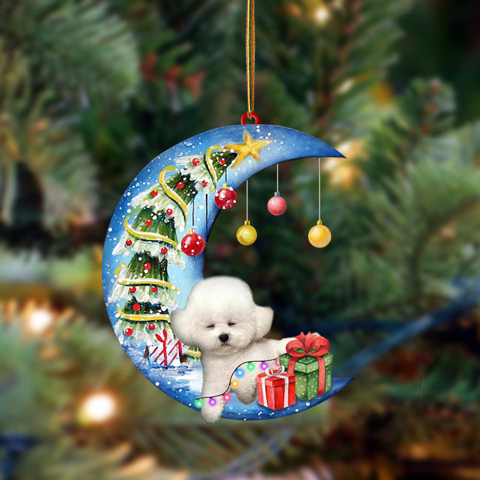 Ornament- Bichon Frise-Sleep On The Moon Christmas Two Sided Ornament, Happy Christmas Ornament, Car Ornament