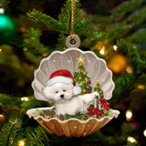 Ornament- Bichon Frise-Sleeping Pearl in Christmas Two Sided Ornament, Happy Christmas Ornament, Car Ornament