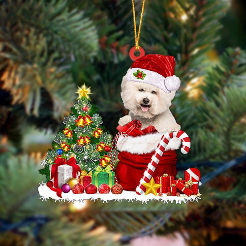 Godmerch- Ornament- Bichon Frise Gift Bag Merry Christmas Ornament Dog Ornament, Car Ornament, Christmas Ornament