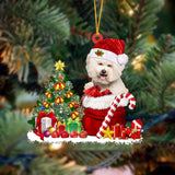 Godmerch- Ornament- Bichon Frise Gift Bag Merry Christmas Ornament Dog Ornament, Car Ornament, Christmas Ornament