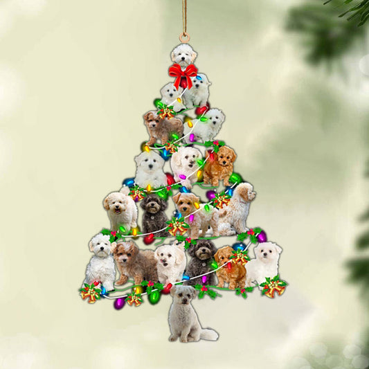 Ornament- Bichon Frise-Christmas Tree Lights-Two Sided Ornament, Happy Christmas Ornament, Car Ornament