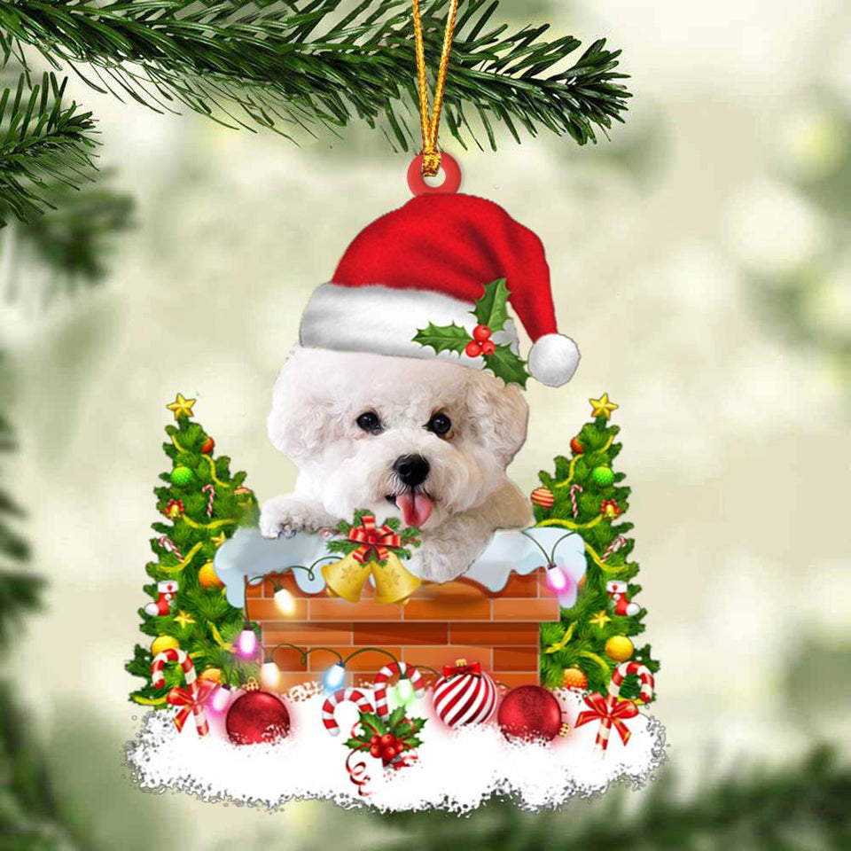 Bichon Frise In The Chimney Hanging Ornament Dog Christmas Ornament