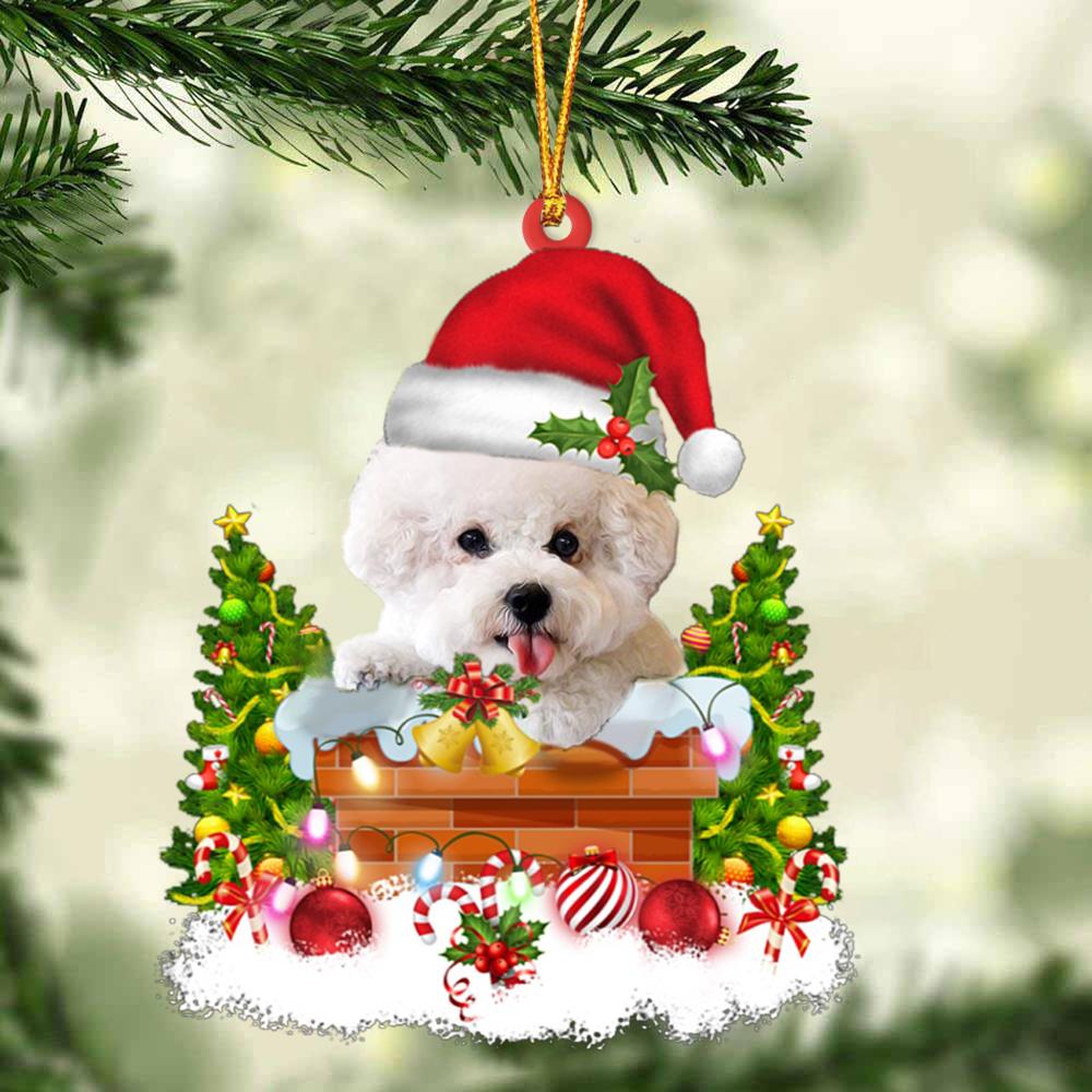 Bichon Frise In The Chimney Hanging Ornament Dog Christmas Ornament