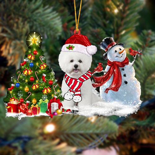 Godmerch- Ornament- Bichon Frise Christmas Snow Hanging Ornament Dog Ornament, Car Ornament, Christmas Ornament