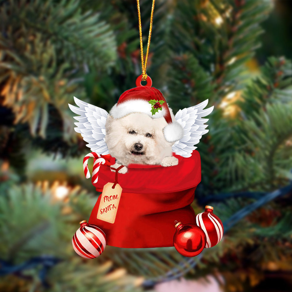 Bichon Frise Angel Gift From Santa Christmas Ornament, Dog Flat Acrylic Ornament