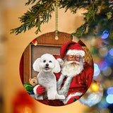 Godmerch- Ornament- Bichon Frise With Santa Christmas Ornament, Happy Christmas Ornament, Car Ornament