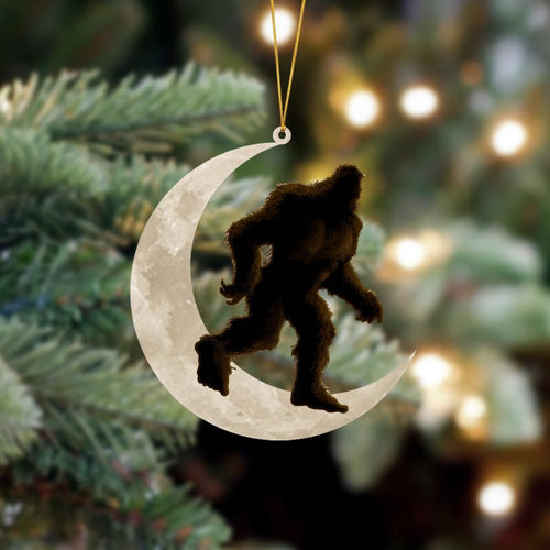 Godmerch- Ornament- Bigfoot Sasquatch Sits On The Moon Hanging Ornament Dog Ornament, Car Ornament, Christmas Ornament