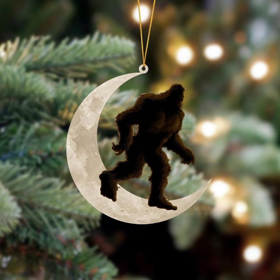Godmerch- Ornament- Bigfoot Sasquatch Sits On The Moon Hanging Ornament Dog Ornament, Car Ornament, Christmas Ornament