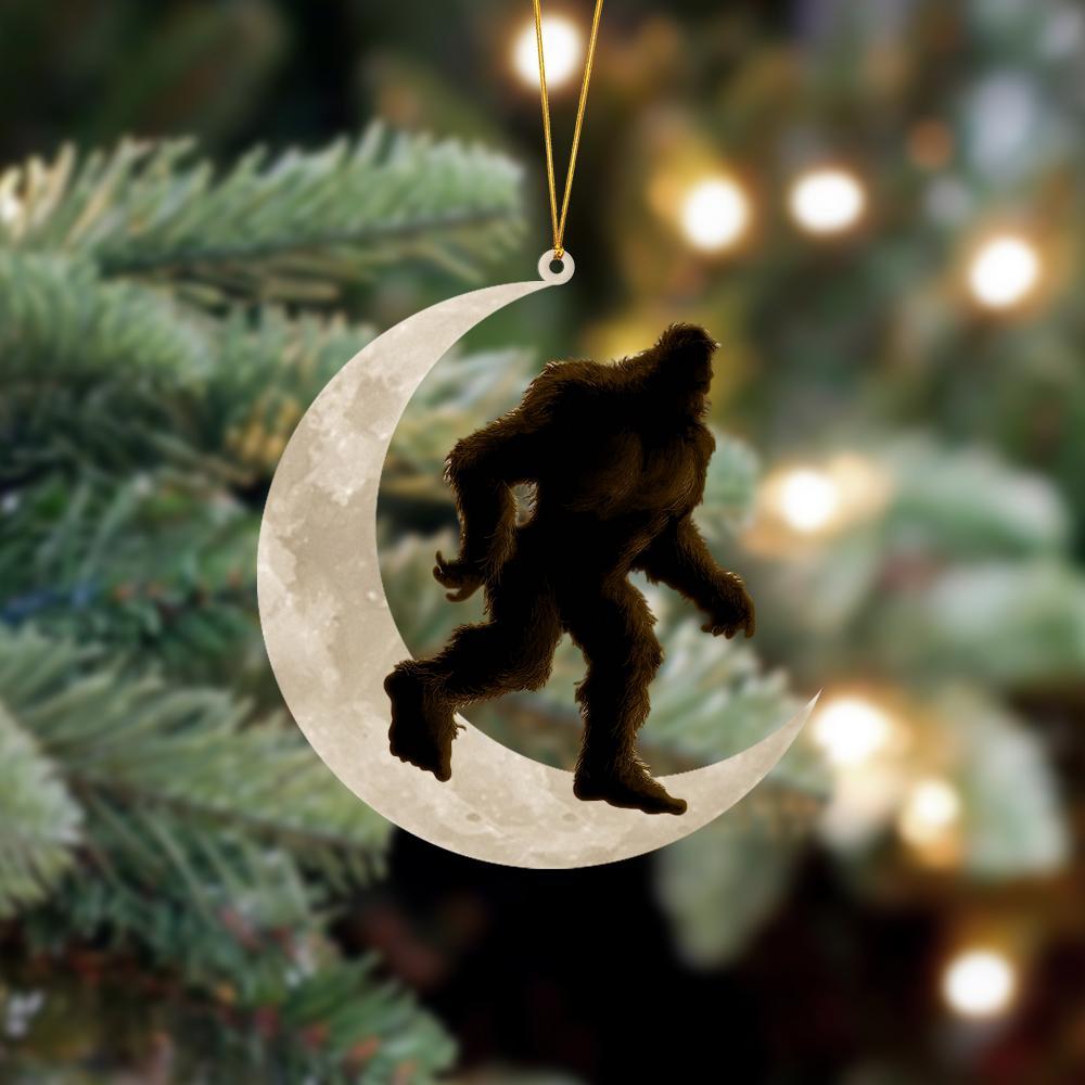 Godmerch- Ornament- Bigfoot Sasquatch Sits On The Moon Hanging Ornament Dog Ornament, Car Ornament, Christmas Ornament