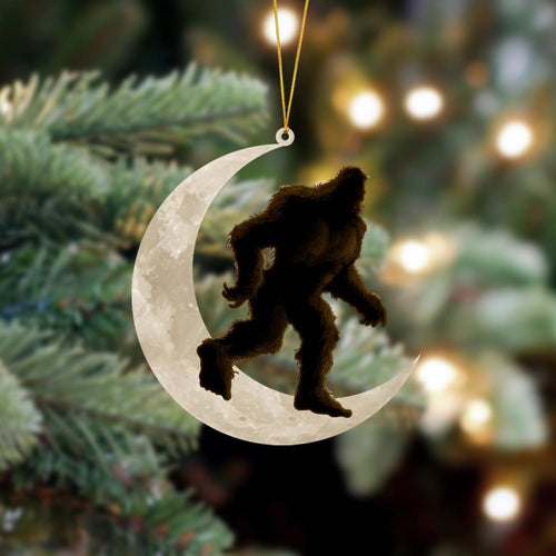 Bigfoot Sasquatch Sits On The Moon Hanging Ornament, Animal Christmas Ornaments