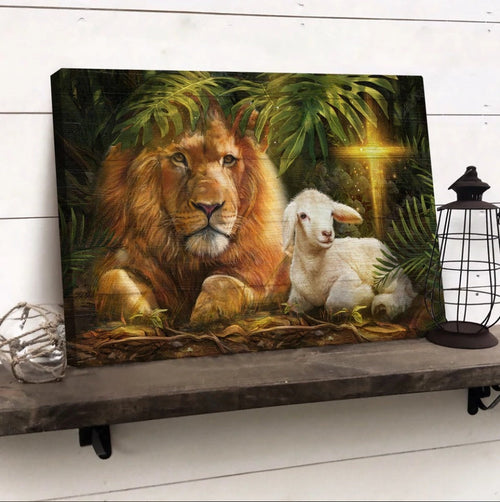 Big lion king, Beautiful lamb, Unique cross, Lion of Judah, Lamb of God - Matte Canvas