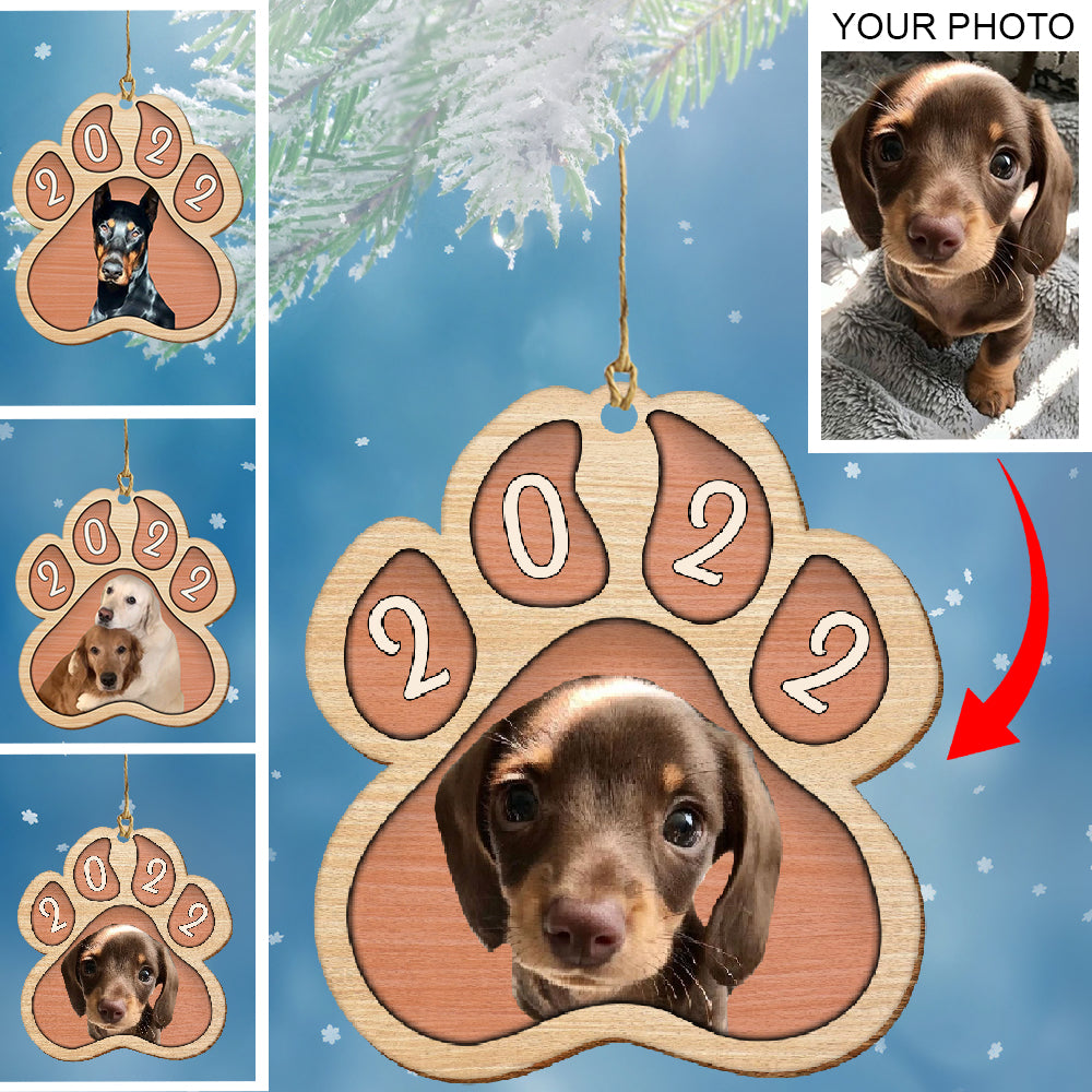 Personalized Gift For Pet Lovers Custom Image Wood Paw Ornament