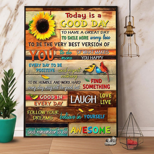 Birds Sunflower Today Is A Good Day Laugh Love Live Canvas And Poster, Wall Decor Visual Art