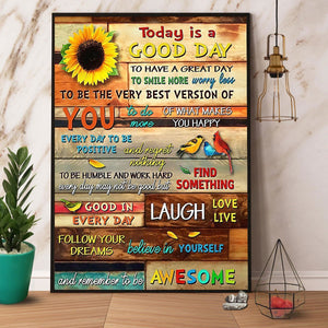 Birds Sunflower Today Is A Good Day Laugh Love Live Canvas And Poster, Wall Decor Visual Art