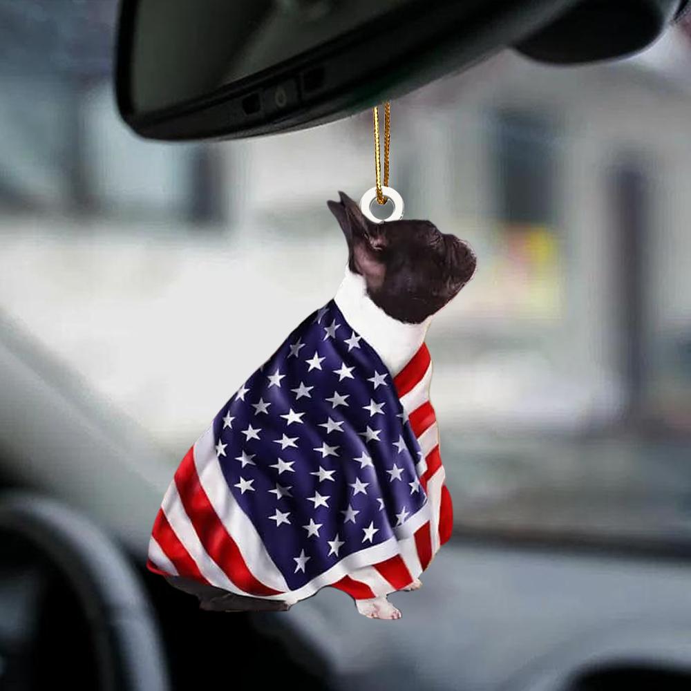 Black And White French Bulldog American Patriot Flag Two Sided Ornament