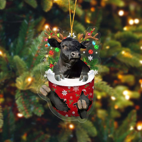 Black Angus In Pocket Acrylic Ornament, Farm Christmas Ornament
