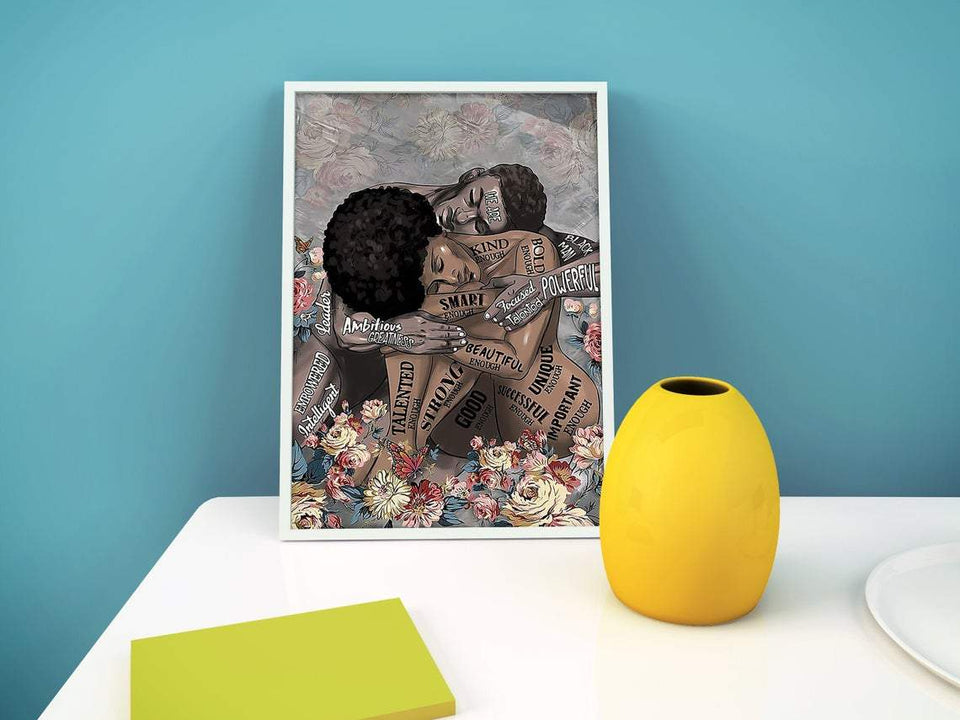 Black Couple Portrait Poster, Afro Queen Afro King Portrait, I Am Enough Poster, African American Couple Canvas And Poster, Wall Decor Visual Art
