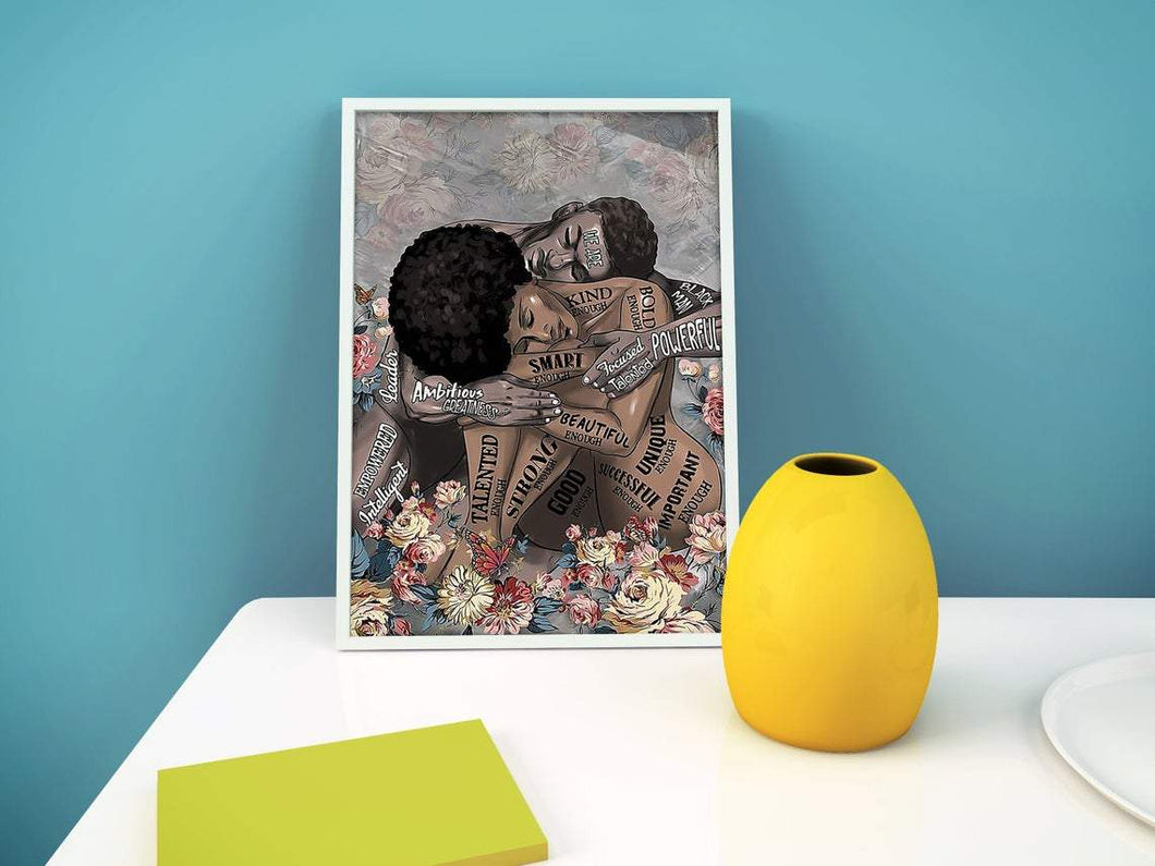 Black Couple Portrait Poster, Afro Queen Afro King Portrait, I Am Enough Poster, African American Couple Canvas And Poster, Wall Decor Visual Art