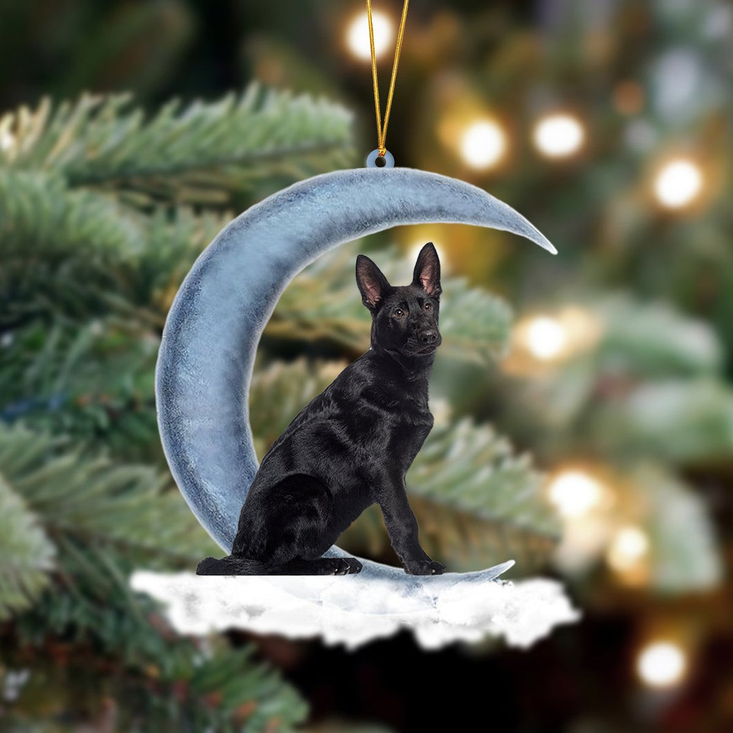 Godmerch- Black German Shepherd Sits On The Moon Hanging Ornament Dog Ornament, Car Ornament, Christmas Ornament