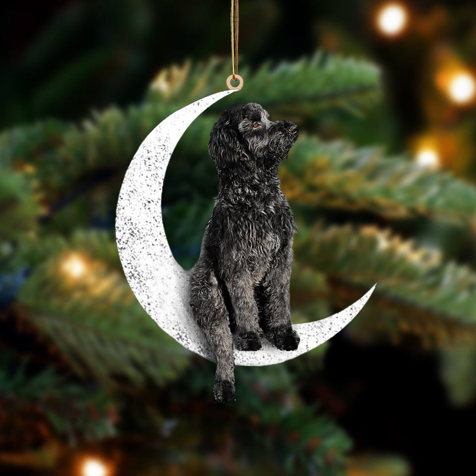 Black Goldendoodle Sit On The Moon Two Sided Ornament Dog Hanging Christmas Ornament