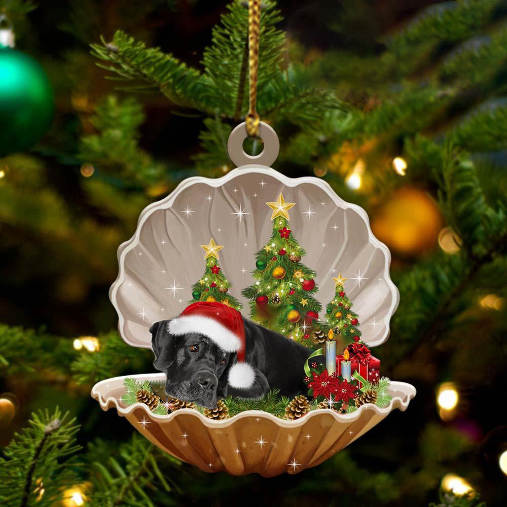 Ornament- Black Great Dane-Sleeping Pearl in Christmas Two Sided Ornament, Christmas Ornament, Car Ornament