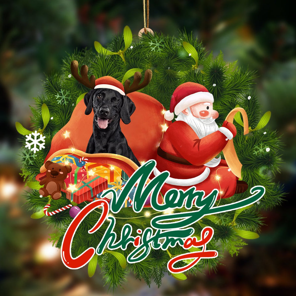 Godmerch- Ornament- Black Labrador2-Santa & dog Hanging Ornament, Happy Christmas Ornament, Car Ornament