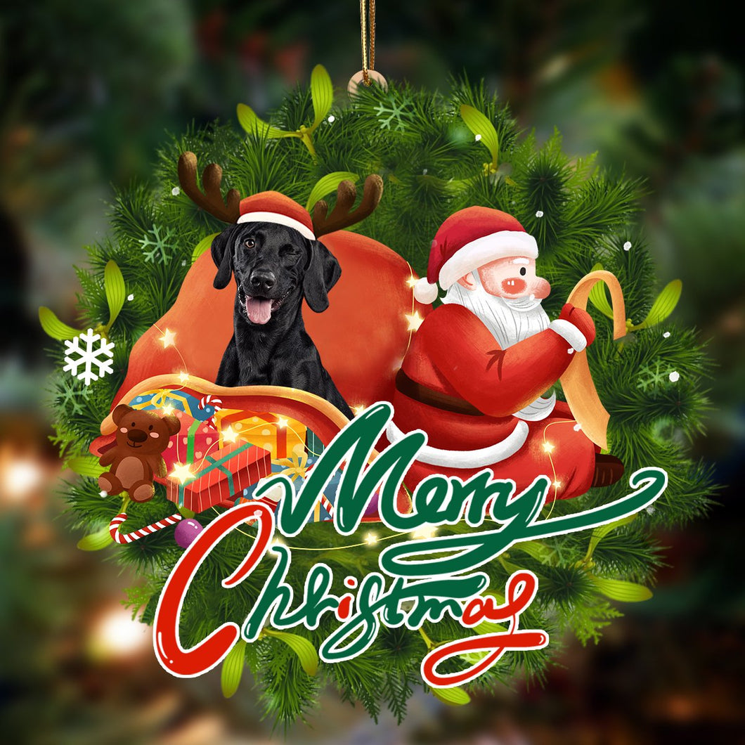 Godmerch- Ornament- Black Labrador2-Santa & dog Hanging Ornament, Happy Christmas Ornament, Car Ornament