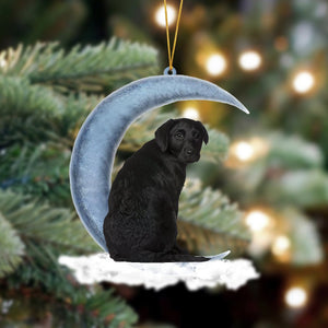 Godmerch- Black Labrador Retriever Sits On The Moon Hanging Ornament Dog Ornament, Car Ornament, Christmas Ornament