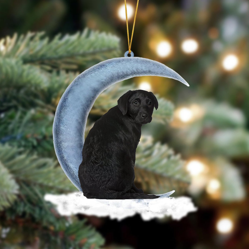 Godmerch- Black Labrador Retriever Sits On The Moon Hanging Ornament Dog Ornament, Car Ornament, Christmas Ornament