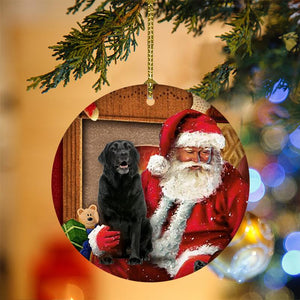 Godmerch- Ornament- Black Labrador With Santa Christmas Ornament, Happy Christmas Ornament, Car Ornament