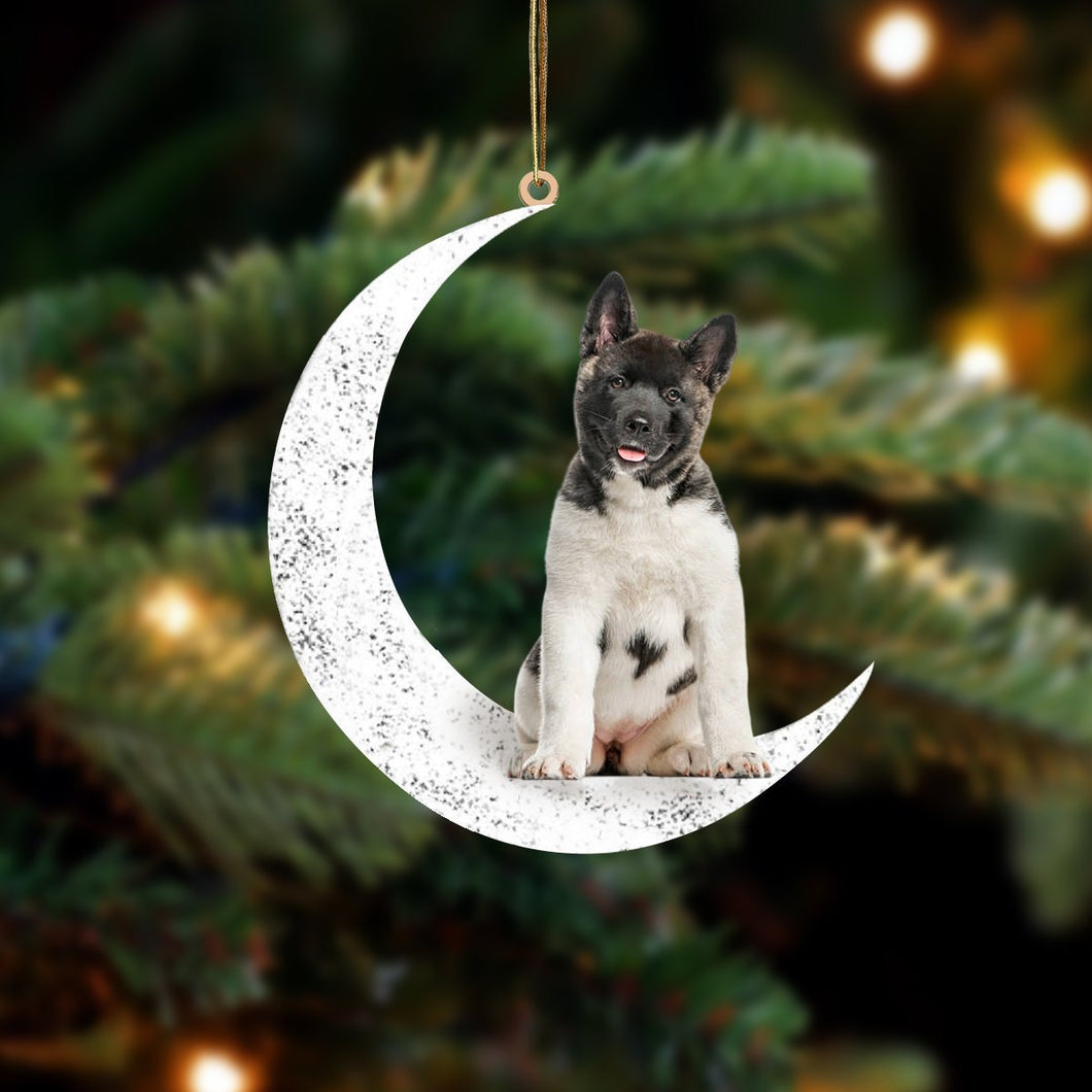Black Mask Akita Sit On The Moon Two Sided Ornament Dog Hanging Christmas Ornament