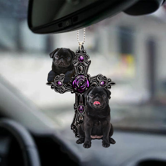 Black Pug Pray For God Car Hanging Ornament Dog Pray For God Ornament Godmerch